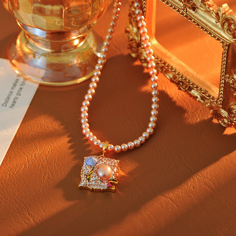 Baroque Pearl Pendant Necklace for Women New Chinese Style Clay Tulip Flower New Trendy Light Luxury Niche Collarbone Chain