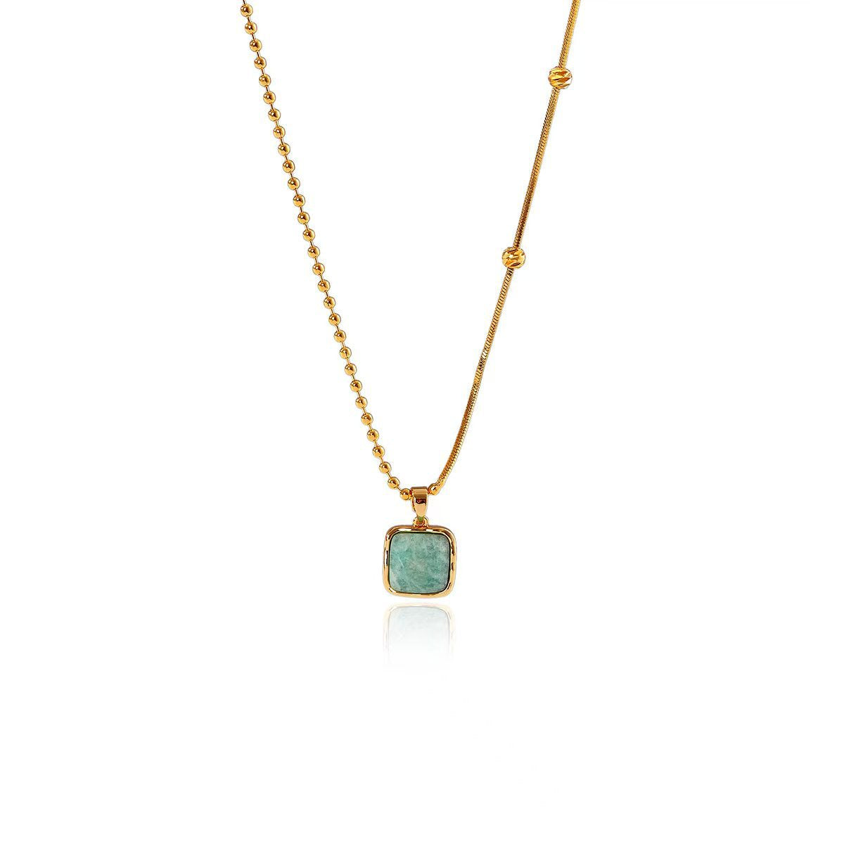 Niche Design Blue Green Square Pendant Necklace Earrings Vintage Versatile High-end 2025 New Neck Chain