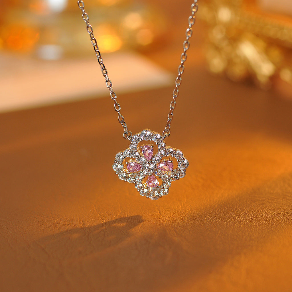 Four-leaf Clover Necklace Full Diamond Handmade Inlaid Collarbone Chain Light Luxury High-end Feel Xiaohongshu Socialite Same Style