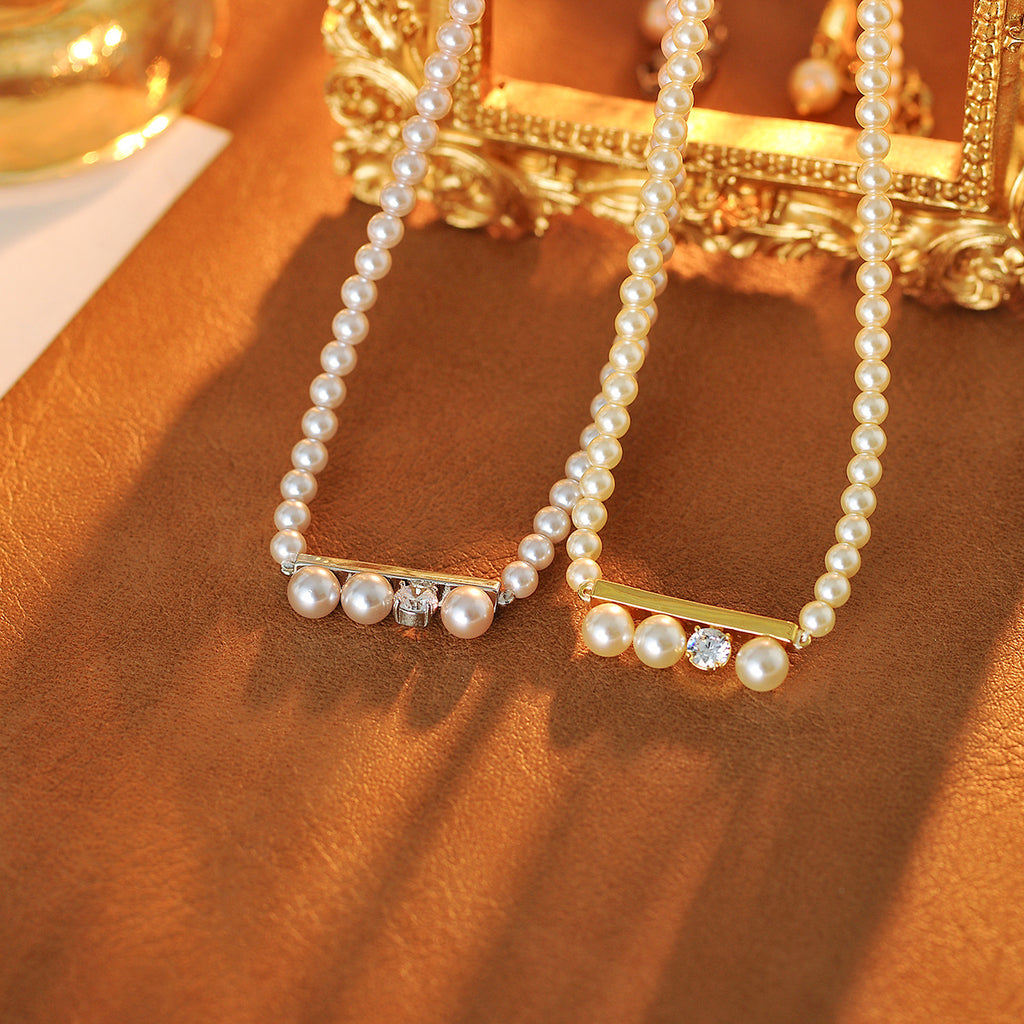 Xiaohongshu Same Style Pearl Necklace Balance Beam Necklace for Women Light Luxury High-end Niche Design