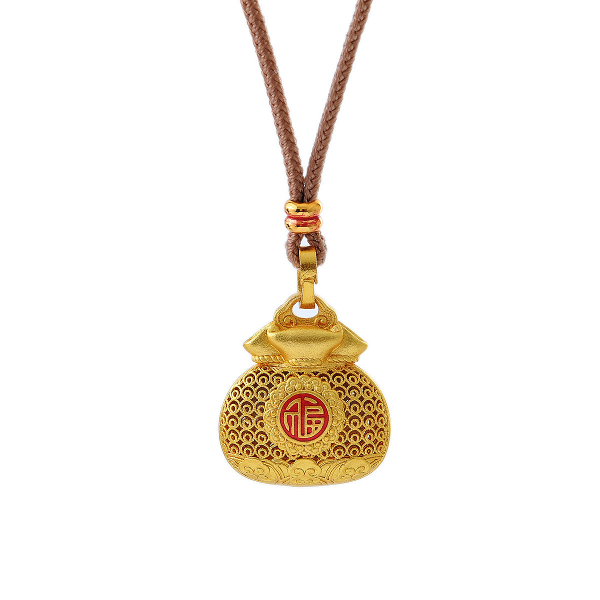 Yang Mi Same Style Strong Color Retention Extremely High Carved Hollow New Chinese Style Lucky Bag Necklace Sweater Chain Hanfu Accessories for Women