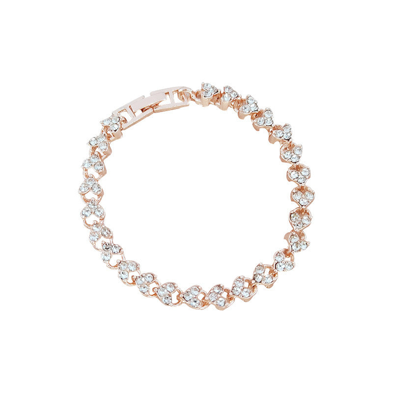 European and American Hot Sale Roman Full Diamond Light Luxury Bracelet for Women Fashion Jewelry Personality High-end Heart-shaped Stone Bracelet