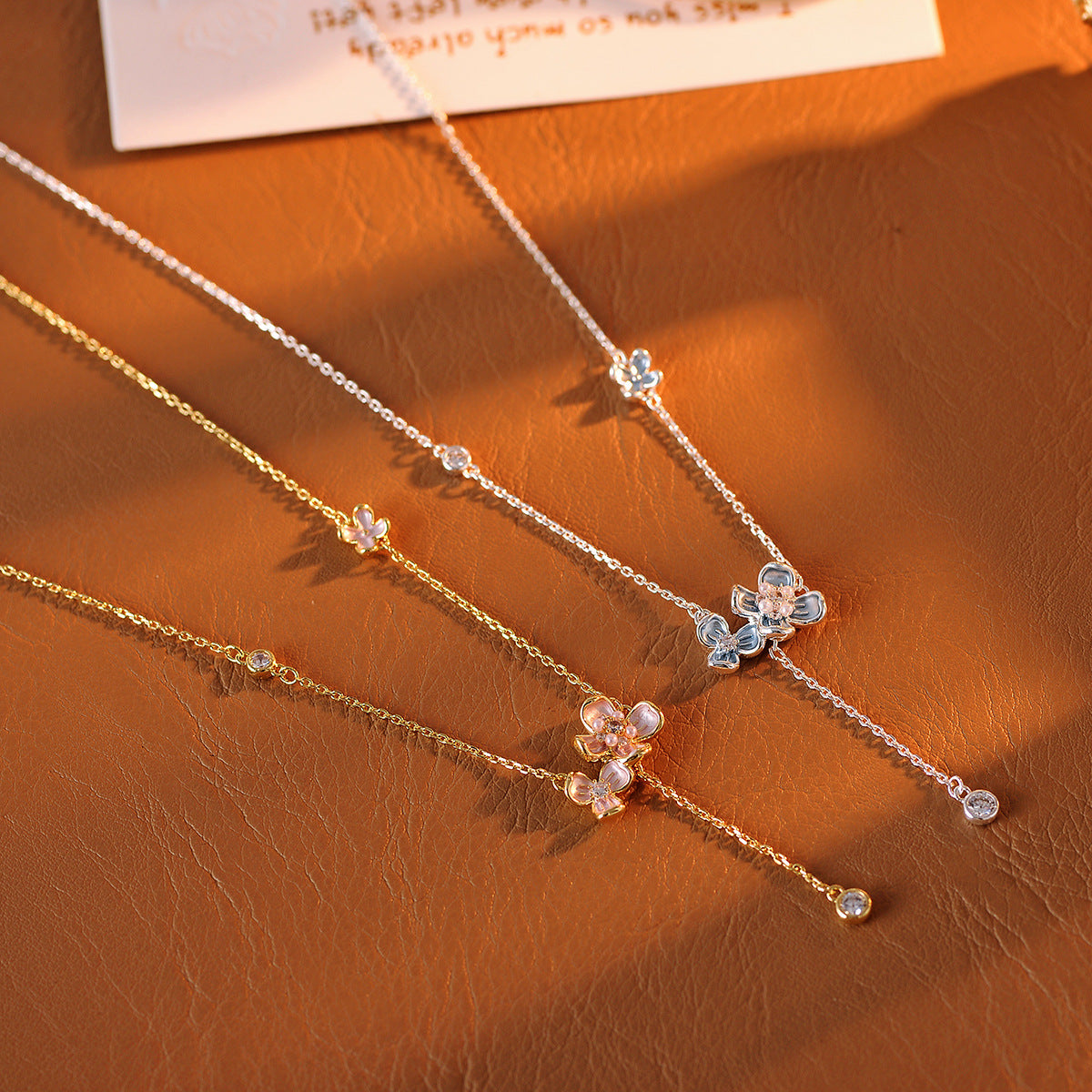 Real Gold Plated Flower Necklace Earrings Bracelet Jasmine Flower High-end Light Luxury Niche Necklace Jewelry