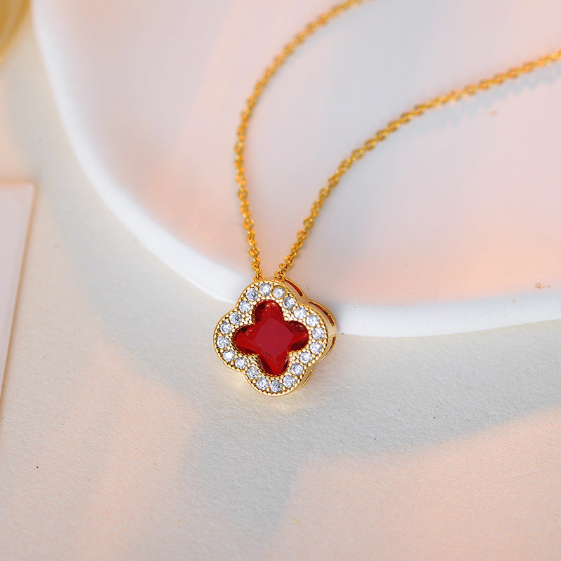 Korean Fashion Necklace Light Luxury Temperament Four-Leaf Clover Collarbone Chain Niche Design High-End Versatile Collarbone Chain