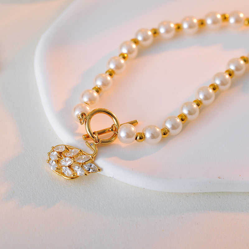 New European and American Style Pearl Necklace Light Luxury High-end Feel Elegant Wheat Ear Cute Shijia Pearl Necklace Collarbone Chain