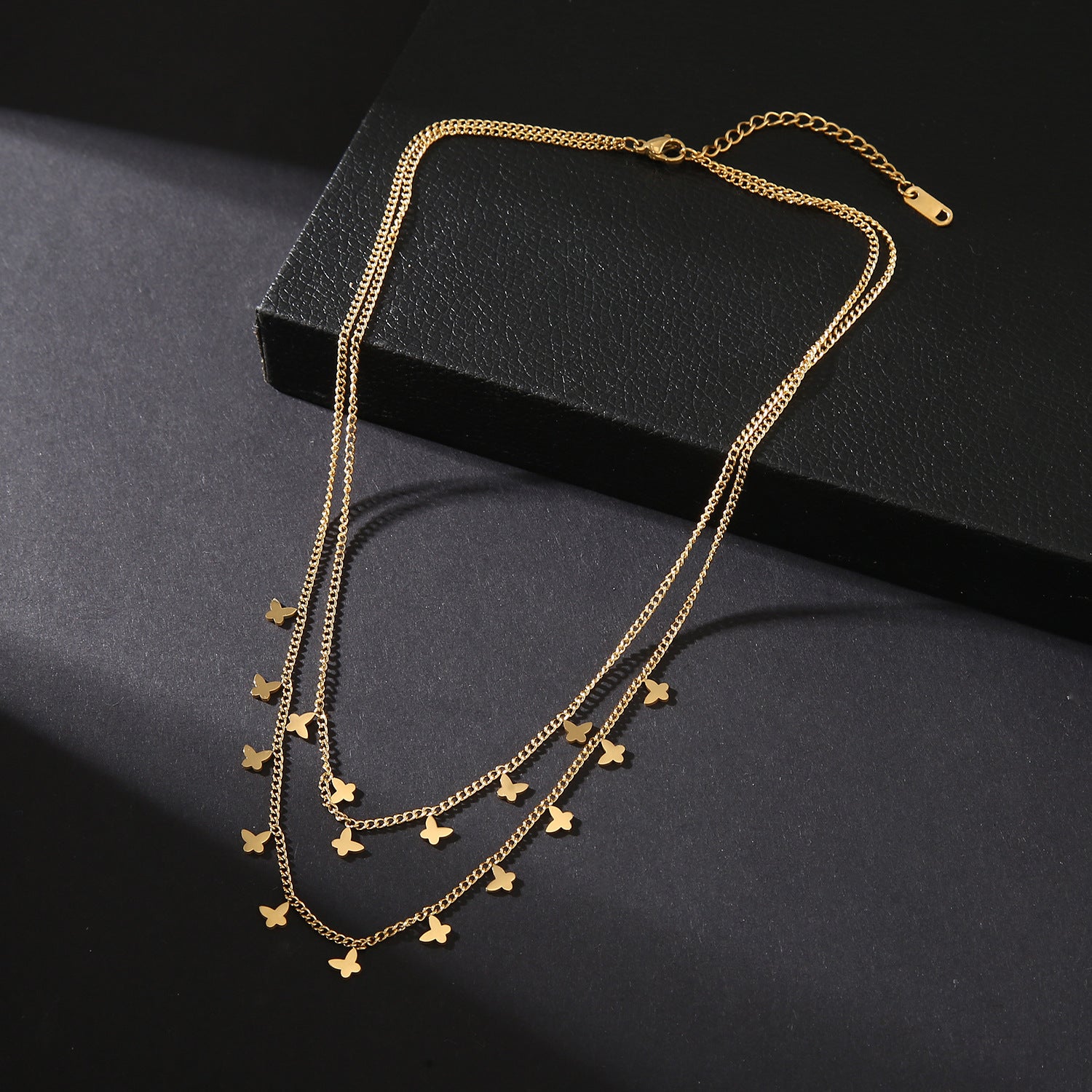 Design Sense Double Layer Butterfly Necklace 2025 New Trend High-end Titanium Steel Non-fading Versatile Collarbone Chain Necklace