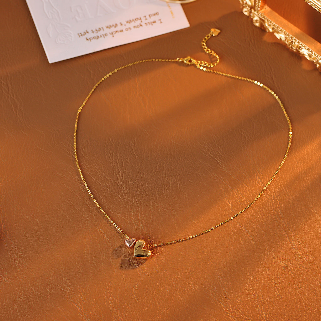 Heart Necklace Real Gold Plated 3D Heart Necklace for Women Elegant and Beautiful High-end Collarbone Chain