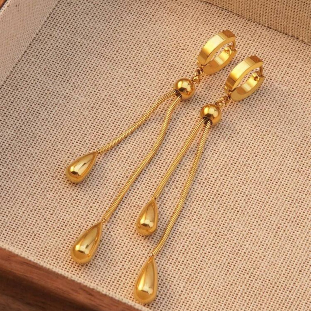 Korean Version New Water Drop Pull-out Earrings Pendant Set Tassel Adjustable Titanium Steel Non-fading Snake Bone Chain Women's Accessories