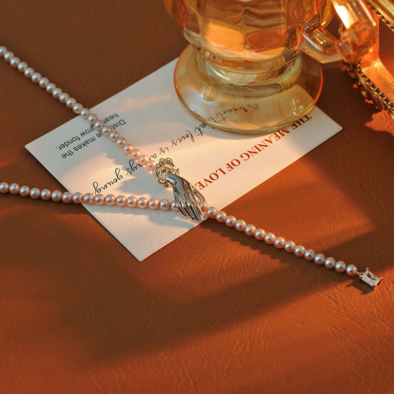 French Style Manta Rose Purple Pearl Necklace for Women, Light Luxury High-end Collarbone Chain, Starry Sky Choker, Autumn Winter New Style