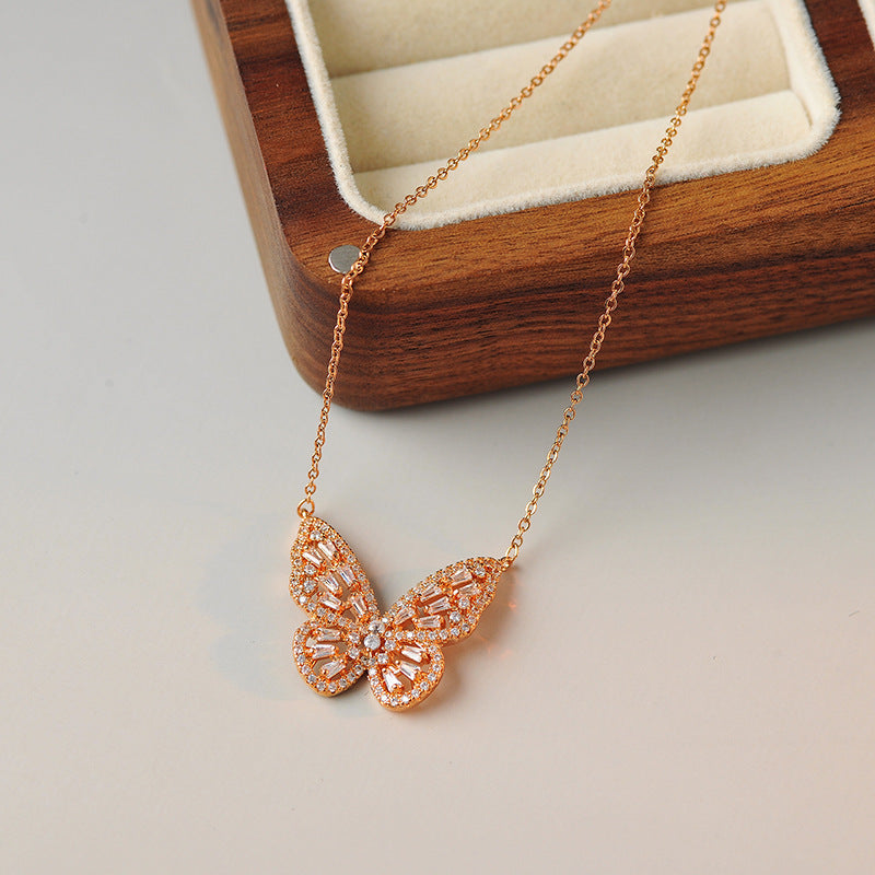 Butterfly Necklace New Style Elegant Versatile Light Luxury Collarbone Chain Rose Gold Sweater Chain Cross-Border Accessories