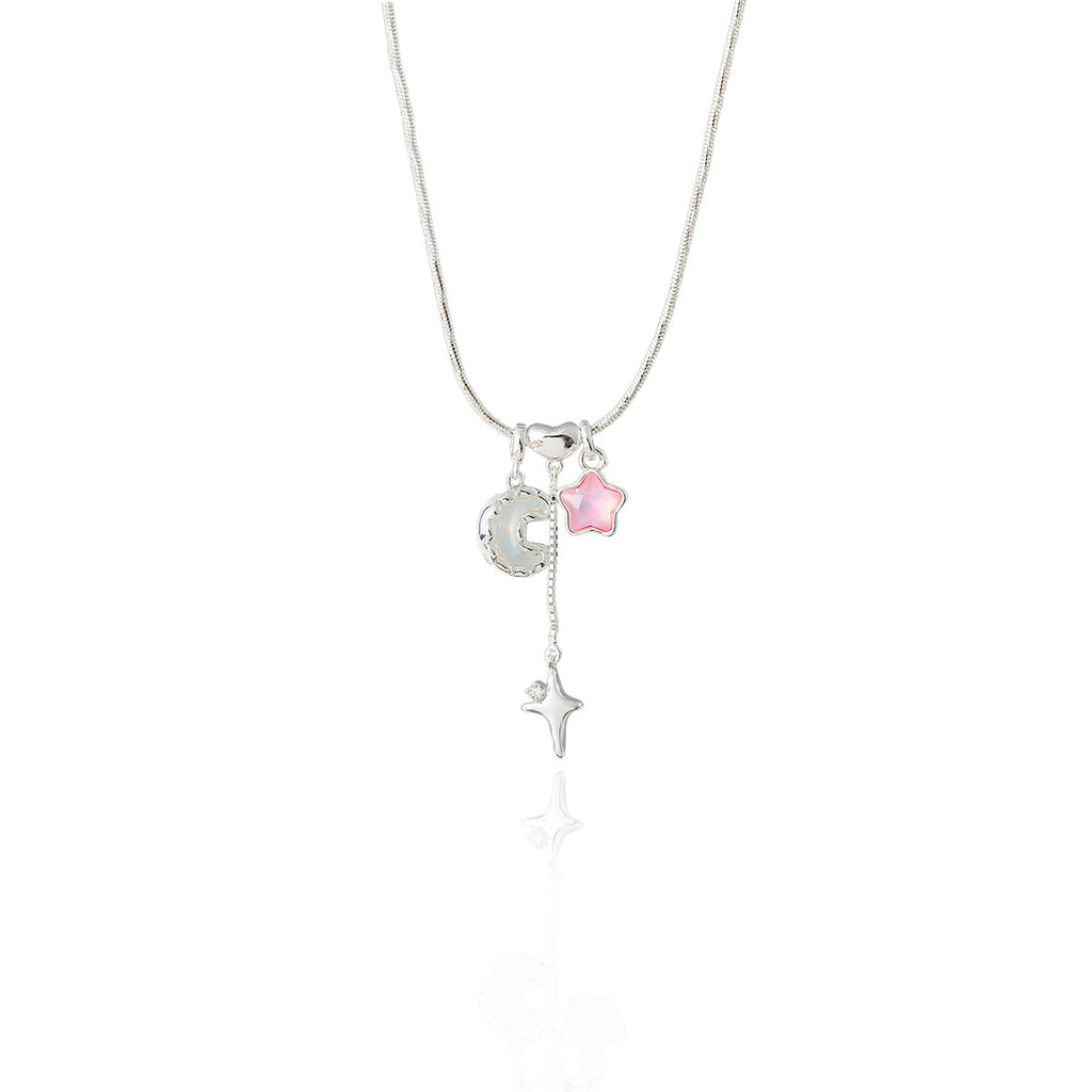Summer Asymmetric Star and Moon Necklace for Women, Light Luxury Niche High-End Vacation Style Collarbone Chain Necklace