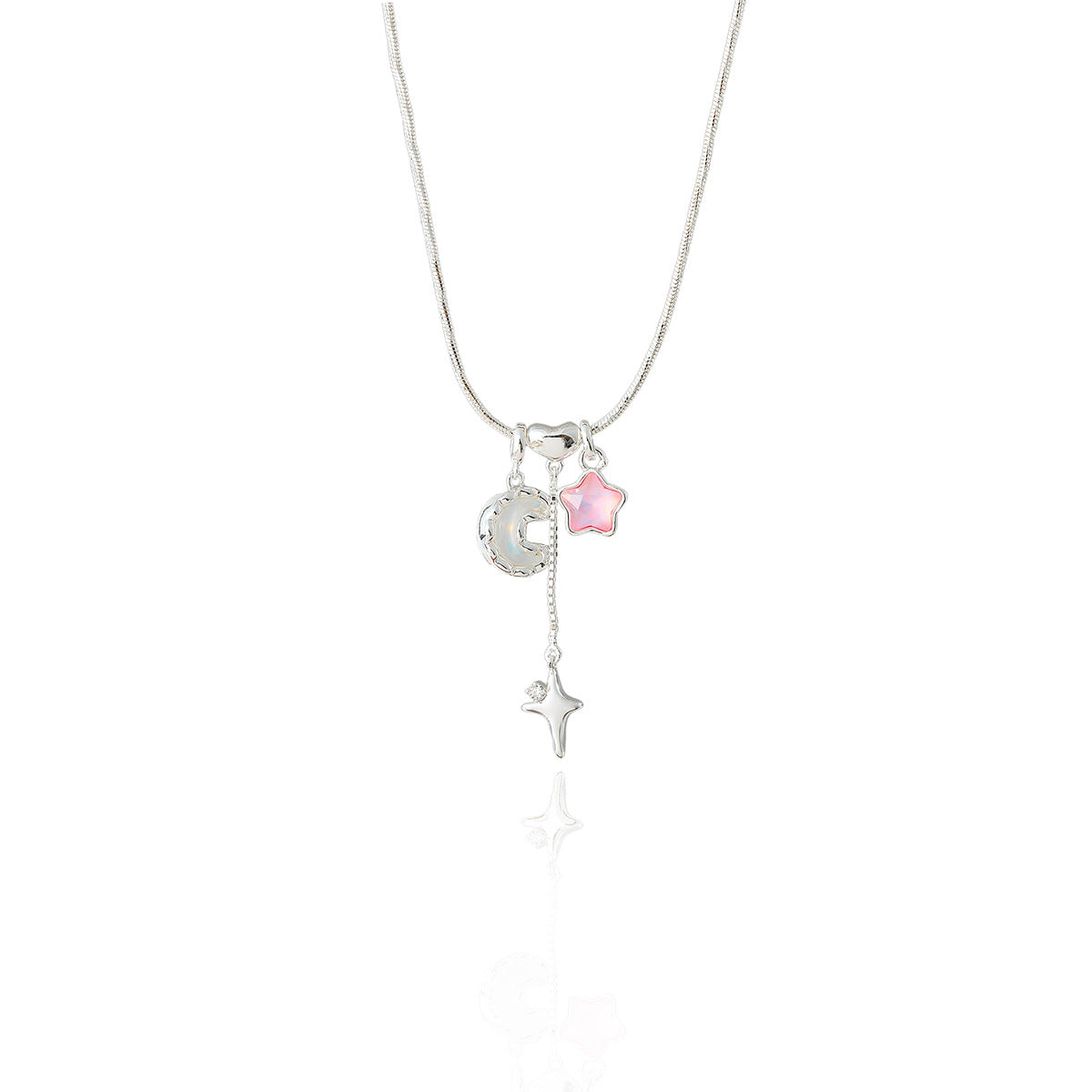 Summer Asymmetric Star and Moon Necklace for Women, Light Luxury Niche High-End Vacation Style Collarbone Chain Necklace