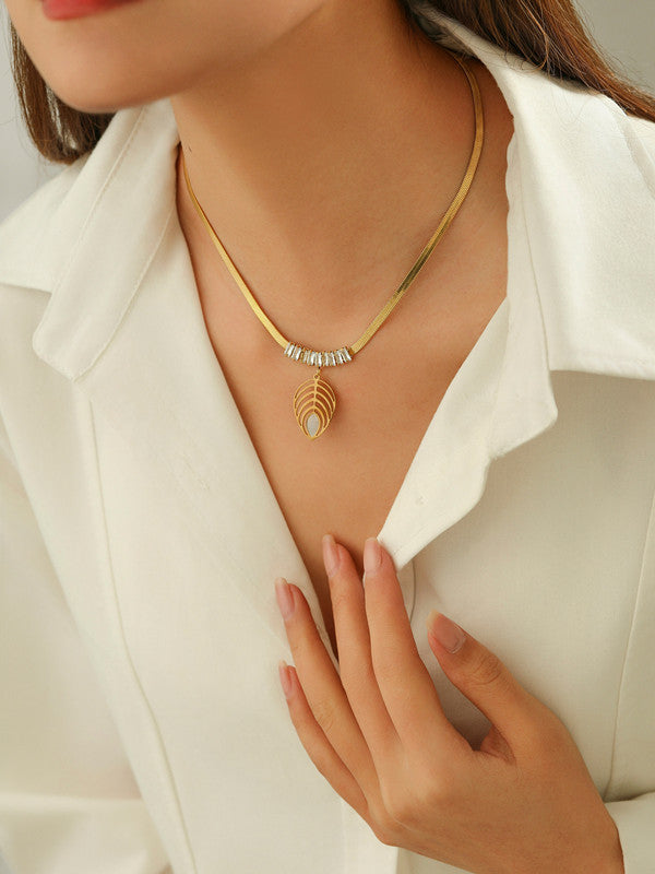 Titanium Steel Oval Leaf Fashion Jewelry Set Elegant Necklace and Earring Set Cute Fashion Jewelry Set