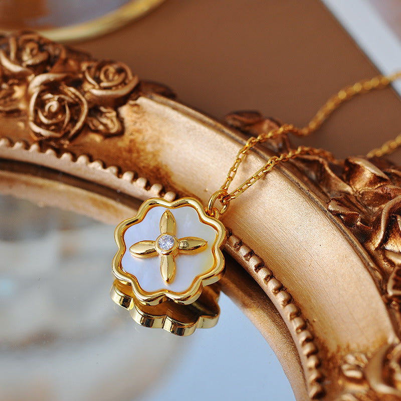 European and American Fashion Inlaid Mother-of-Pearl Four-Leaf Clover Sweet Flower Elegant Necklace Collarbone Chain A10264