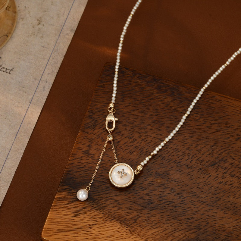 Button Design X Mother-of-Pearl Necklace Light Luxury Niche High-End Feel 2025 New Versatile Elegant High-End Collarbone Chain