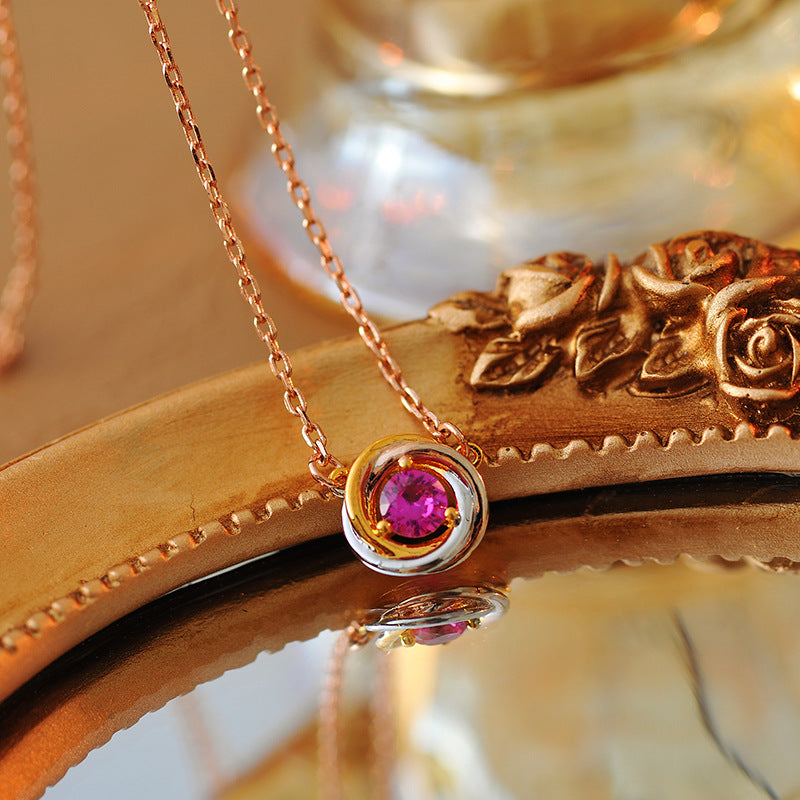 New Purple Three-Color Main Color Zircon Necklace Copper Gold-Plated Celebrity Style Clavicle Chain Light Luxury High-End Women's Neck Chain