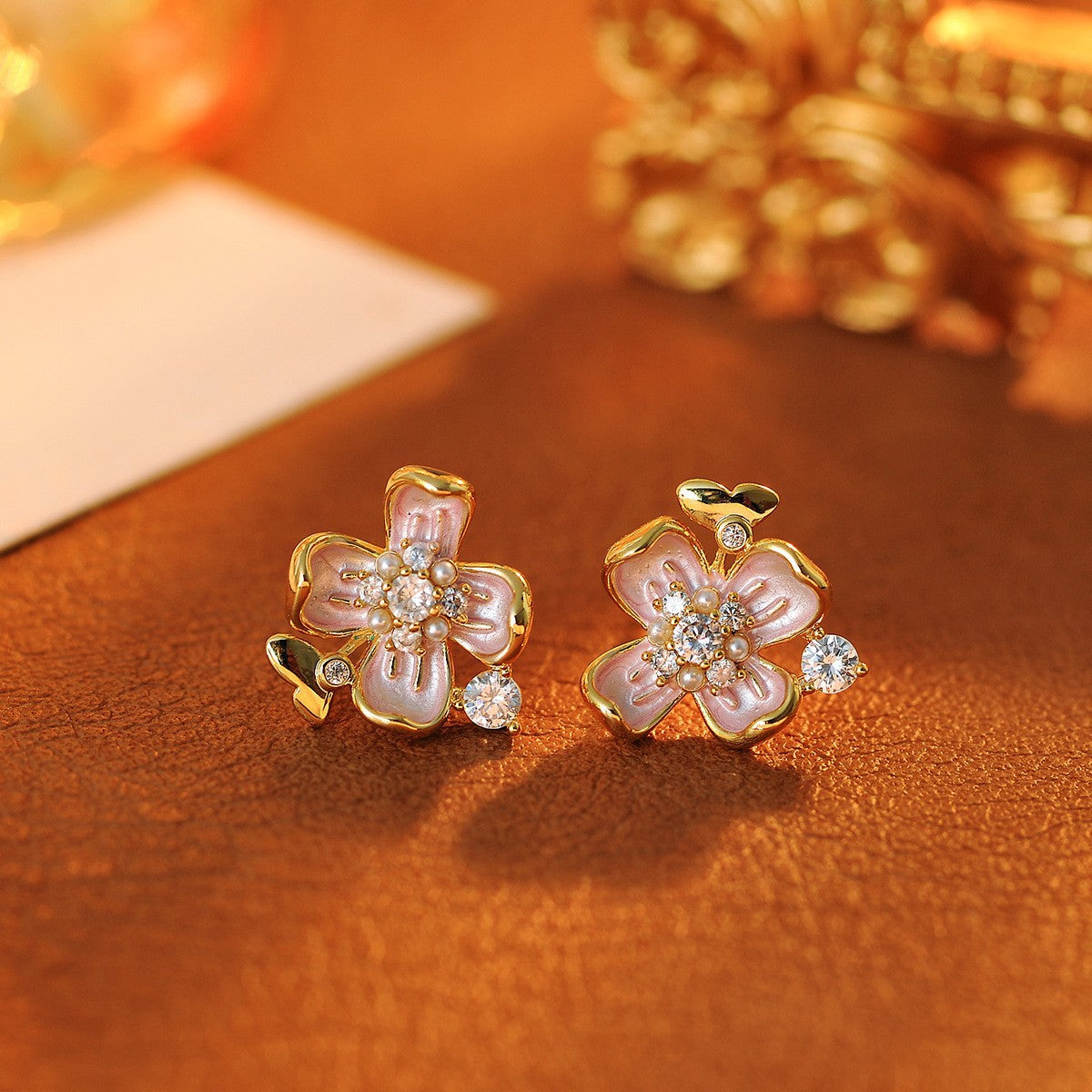 Real Gold Plated Flower Necklace Earrings Bracelet Jasmine Flower High-end Light Luxury Niche Necklace Jewelry