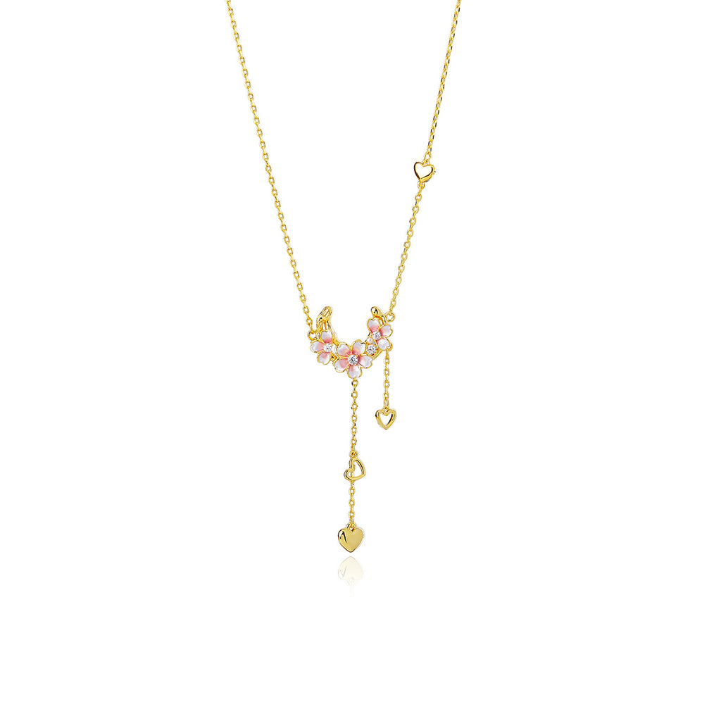 Flower Tassel Earrings Necklace High-End Fashion Versatile Necklace Niche Romantic Collarbone Chain