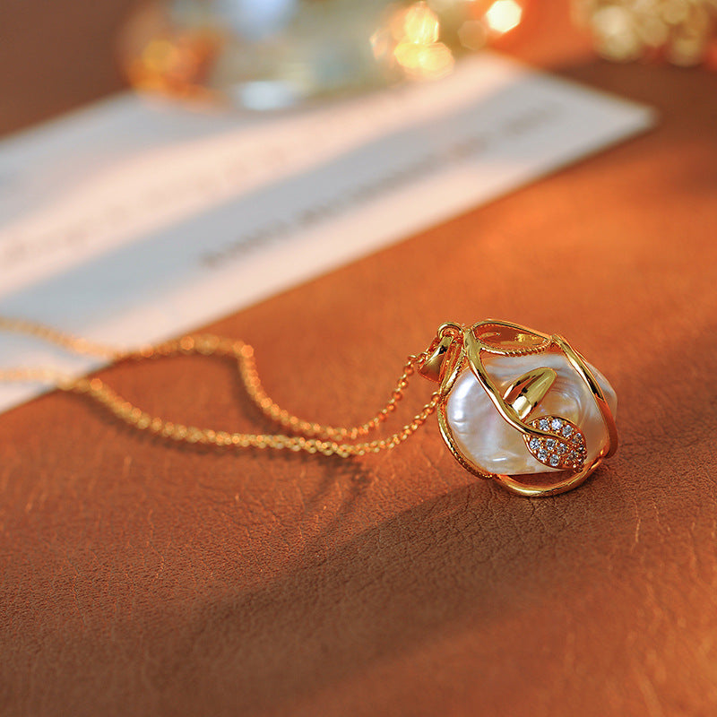 Natural Baroque Freshwater Pearl Pendant Necklace Earrings Ring Set 18K Gold Plated Niche Design Gift