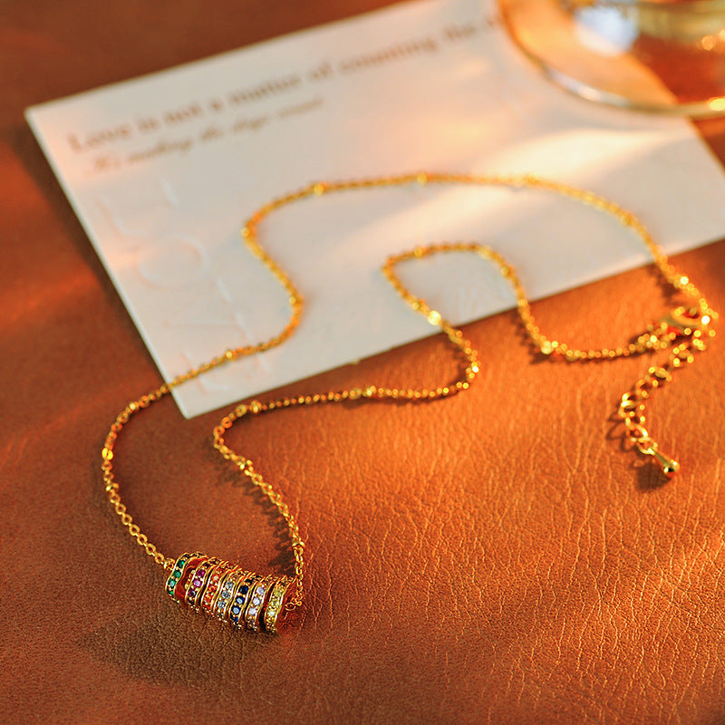 European and American Colorful Enamel Drop Glaze Multi-ring Fortune Bead Necklace for Women Summer Light Luxury High-end Dopamine Collarbone Choker