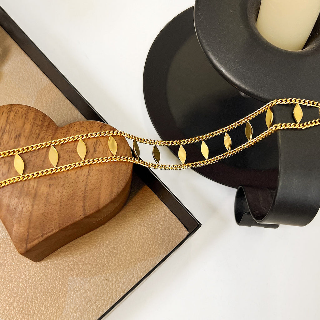 2025 New Double Layer Rhombus Sequin Titanium Steel Necklace Choker for Women Summer Ins Sexy Minimalist Style Collarbone Chain