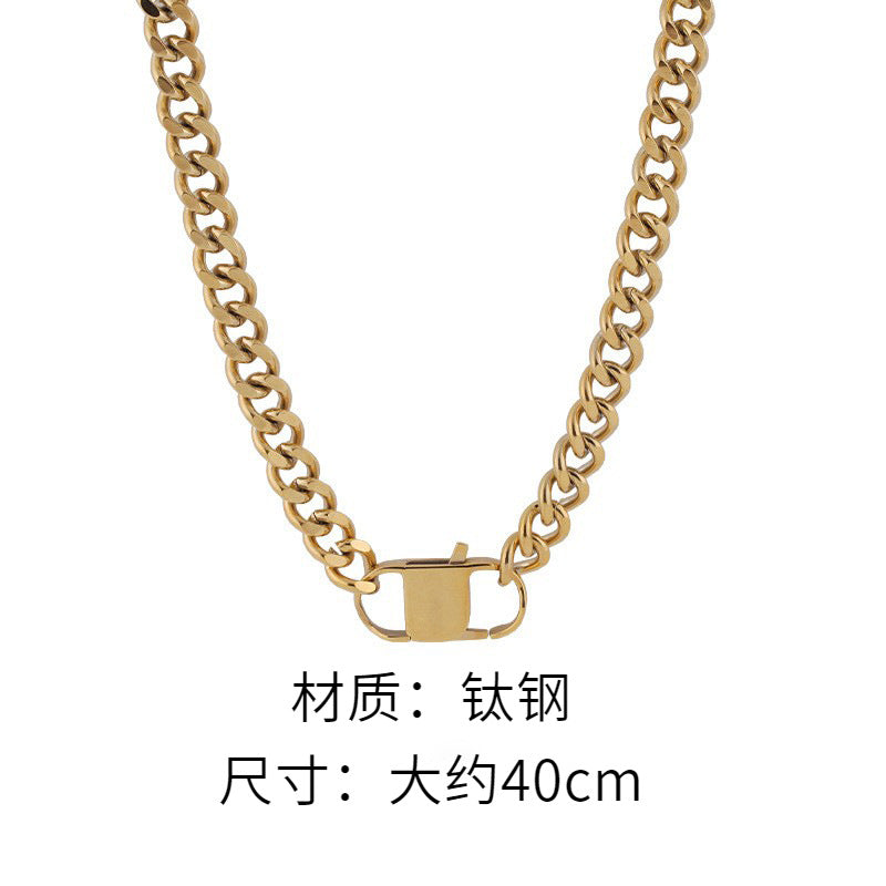 European and American INS Trend Minimalist Niche Simple Retro Personality Thick Chain Necklace for Women Gold Hip Hop Collarbone Choker