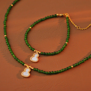New Chinese Style Green Gourd Beaded Necklace Bracelet Collarbone Chain White Mother-of-Pearl Gourd Bracelet Necklace