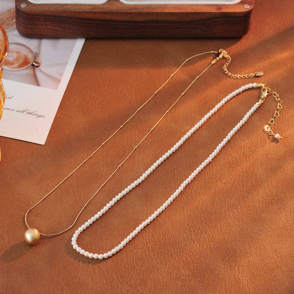 Imitation Shijia Pearl Necklace Layered Double Layer Round Bead Pendant Collarbone Chain for Women New Light Luxury Niche Neck Chain