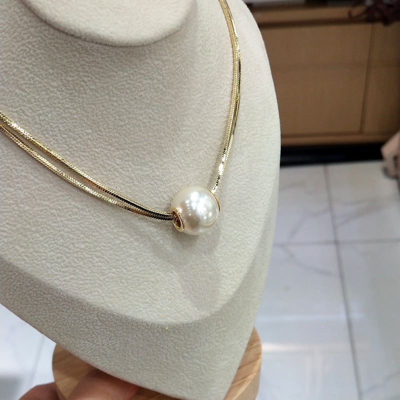 Light Luxury Pearl Pendant Necklace for Women 2025 New Double Layer French Niche Design Collarbone Chain High-end Neck Chain