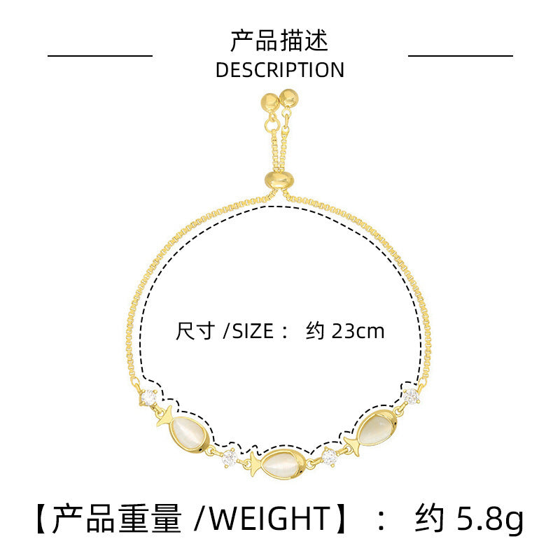 Korean Fashion Crystal Small Fish Bracelet for Women, Light Luxury Jewelry, High-end Summer Temperament, Versatile Personality Bracelet
