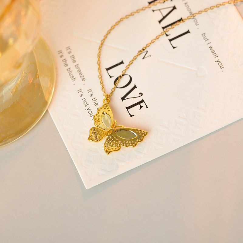 New Style Real Gold Plated Minimalist Fashion Cat's Eye Stone Butterfly Simple Elegant Necklace for Women