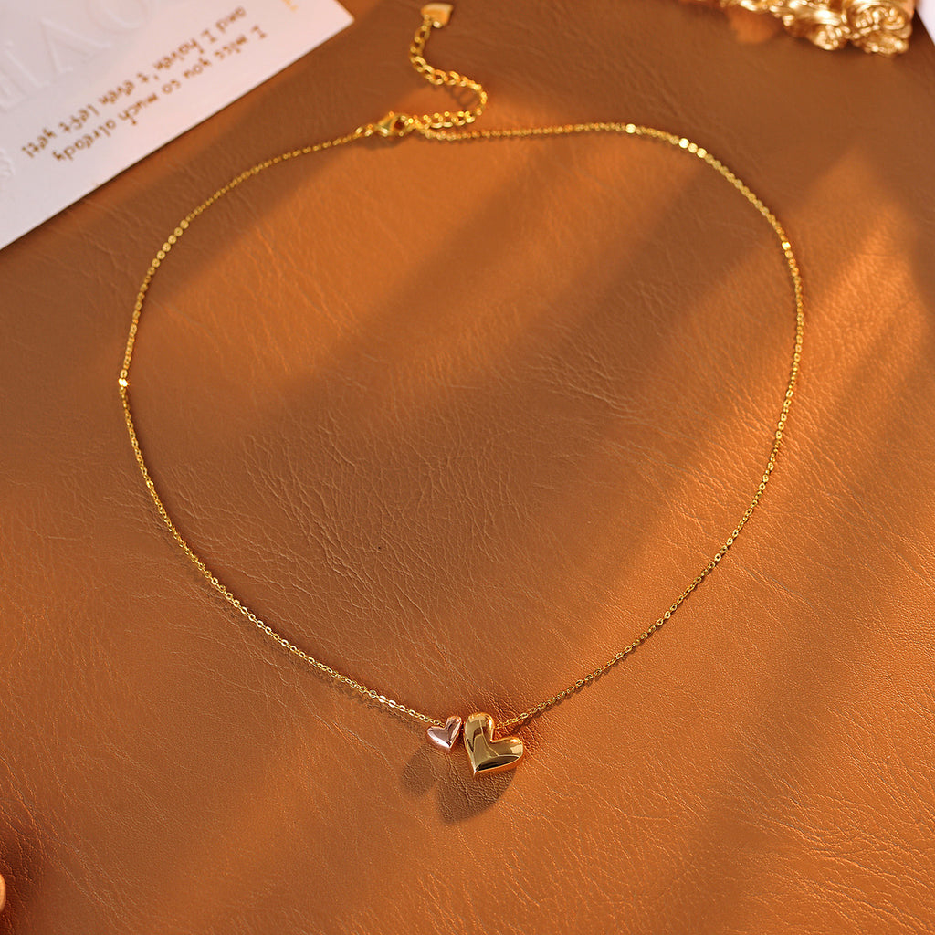 Heart Necklace Real Gold Plated 3D Heart Necklace for Women Elegant and Beautiful High-end Collarbone Chain