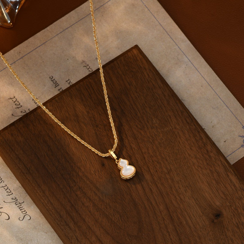 Red Fritillary Double-Sided Gourd Pendant Necklace Women's Accessories Sweater Chain Light Luxury High-End Autumn Winter Collarbone Chain Jewelry
