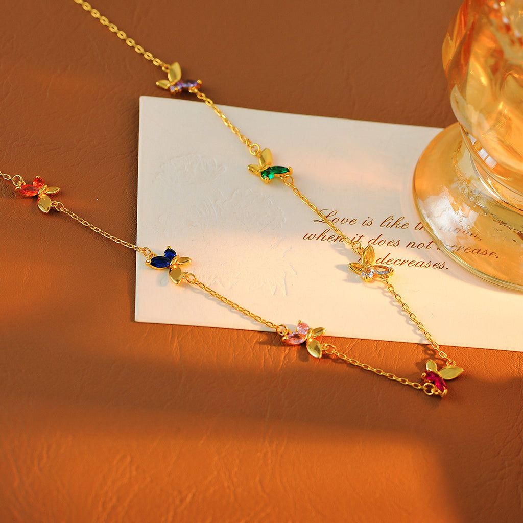 ks New Fashion Elegant High-end Necklace Zircon Inlaid Shiny Butterfly Bracelet Set