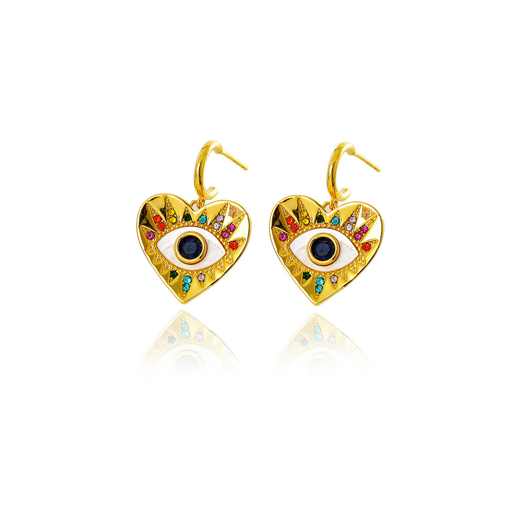 New Colorful Devil's Eye Heart Necklace for Women with Micro Pave Zirconia, Light Luxury High-end Earrings Set