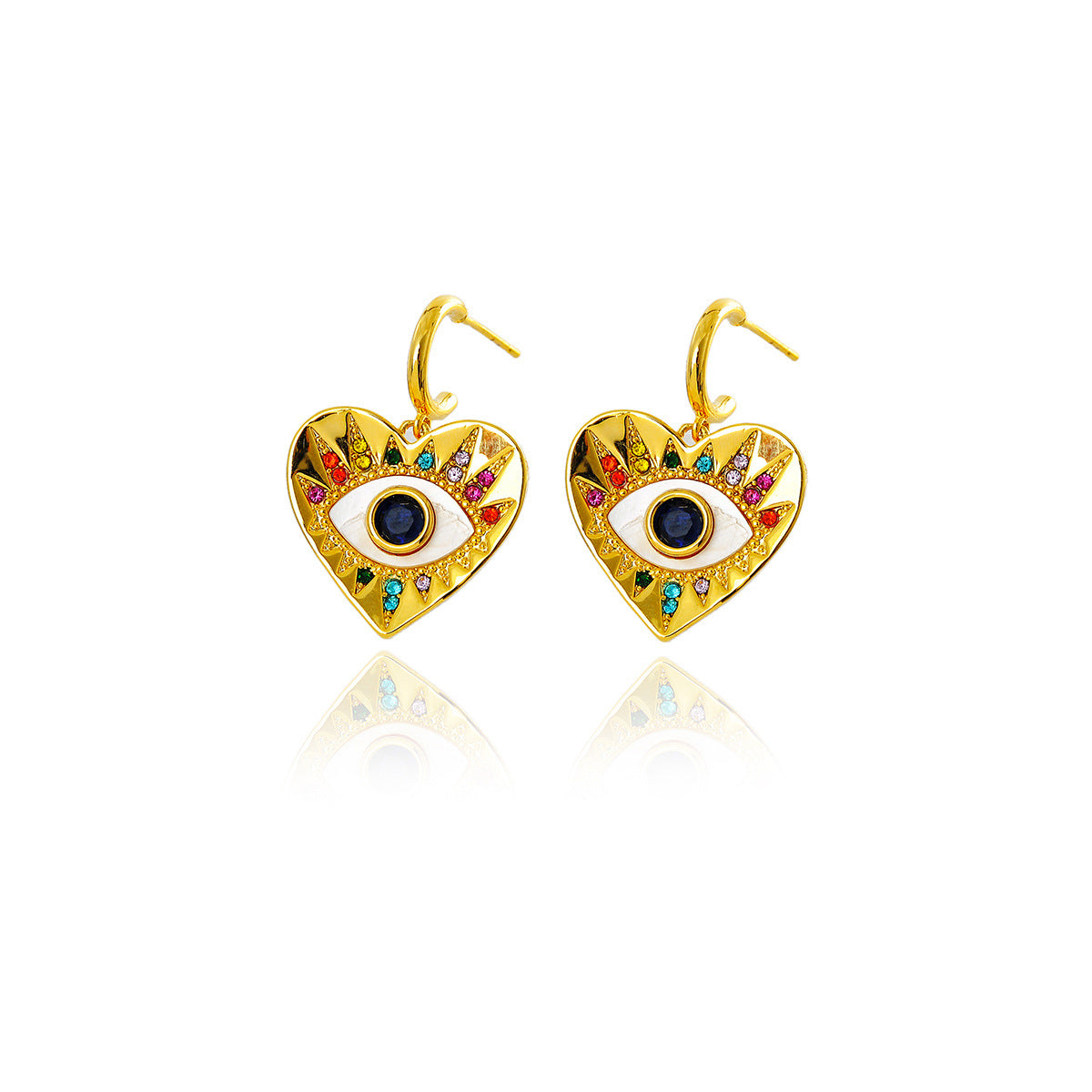 New Colorful Devil's Eye Heart Necklace for Women with Micro Pave Zirconia, Light Luxury High-end Earrings Set