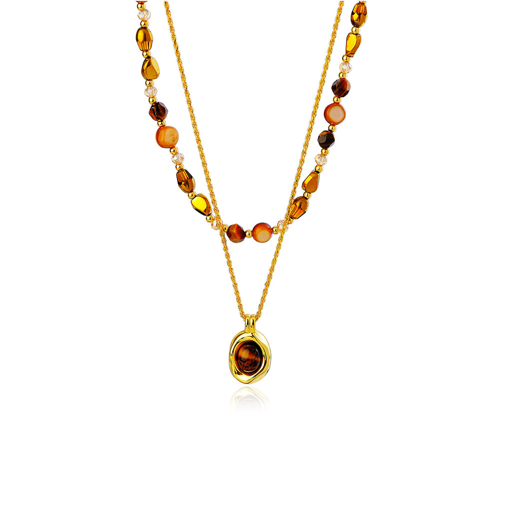 Real Gold Plated Layered Two-Way Necklace Tiger Eye Stone Necklace for Women 2025 New Layered Accessories