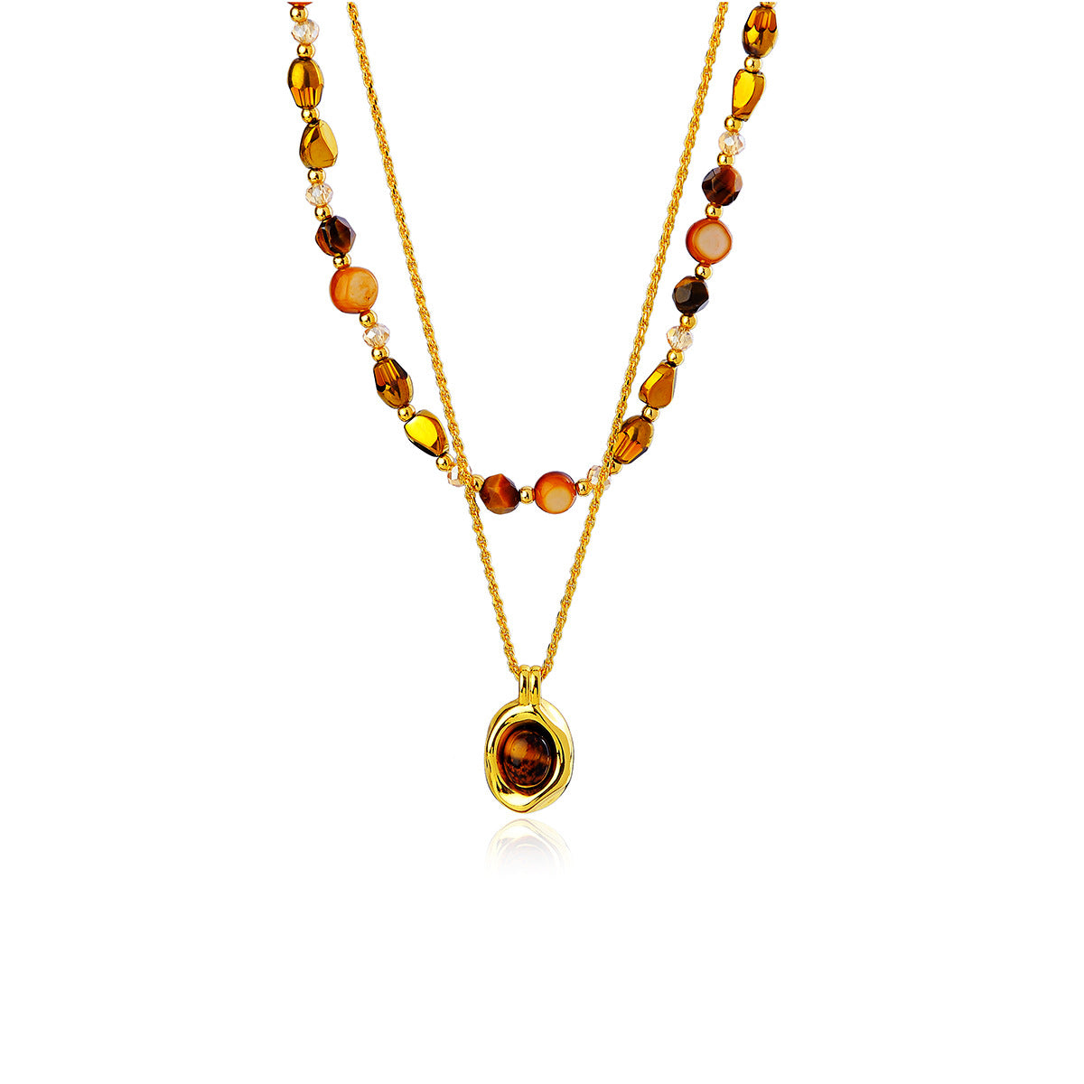 Real Gold Plated Layered Two-Way Necklace Tiger Eye Stone Necklace for Women 2025 New Layered Accessories