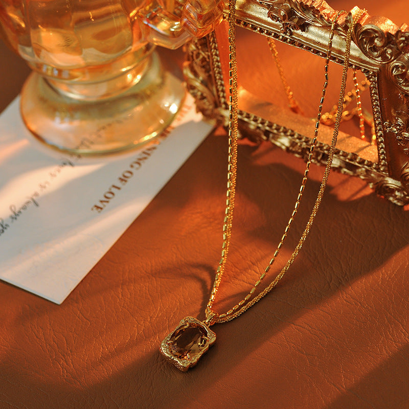 Milad Double-Layer Crystal Pendant Necklace for Women, Autumn and Winter Sweater Chain, New Neck Chain, Exquisite Collarbone Chain Accessory