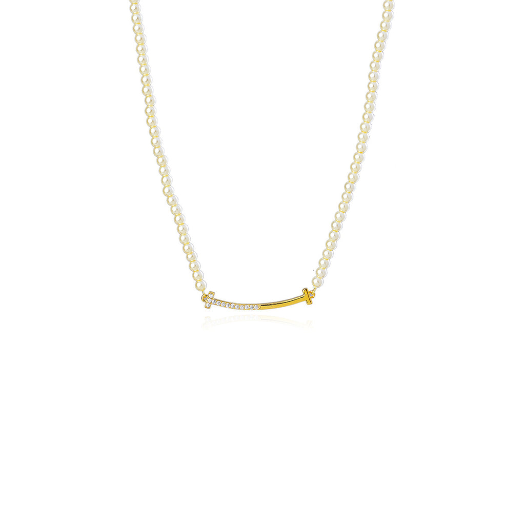 Pearl Necklace French Retro Light Luxury Smile Pearl Necklace for Women Niche High-end Smiley Face Choker