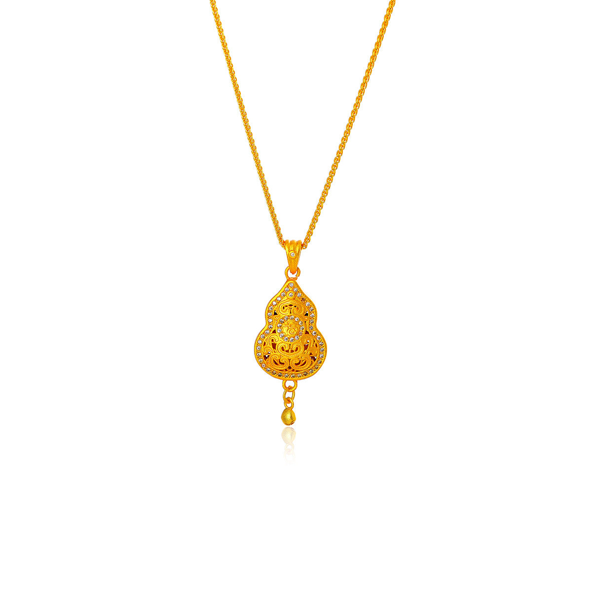 Real Gold Plated Gourd Pendant Necklace New Chinese Style Retro Gold Sweater Chain Jewelry