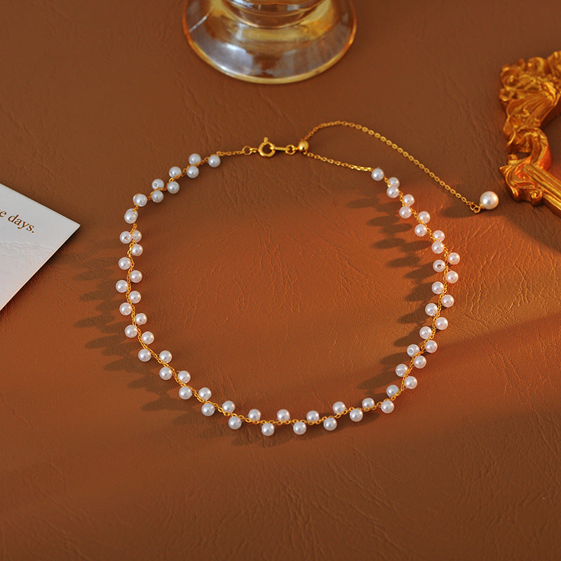 Floral Fashion Pearl Choker Necklace for Women New Hot Style Light Luxury High-end Clavicle Chain Short Accessories Trendy