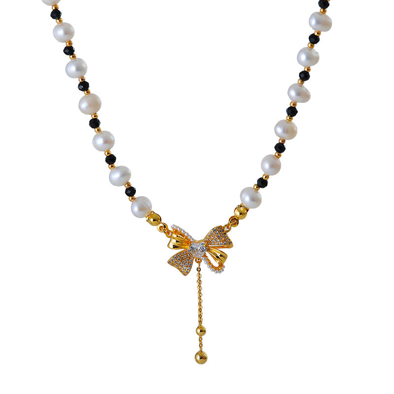 Trendy Bowknot Beaded Necklace for Women, Unique Design, Sweet and Versatile Collarbone Chain, Super Fairy