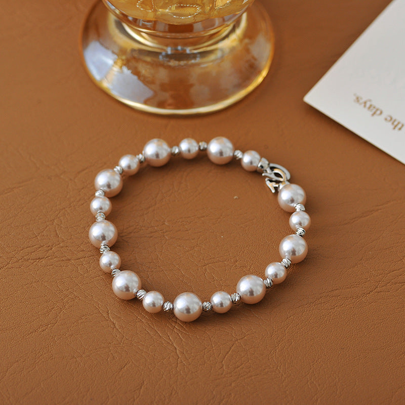 Manta Rose Purple Pink Pearl Fragment Silver Bracelet for Women, Niche Design, High-End Luxury Bracelet, Elegant Socialite Jewelry