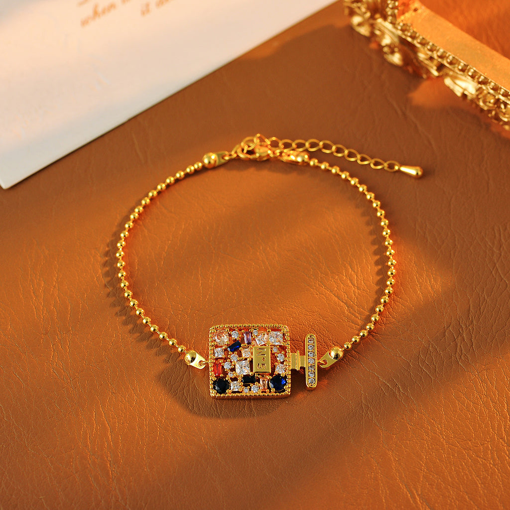 Korean Style Light Luxury Colorful Zircon No. 5 Square Earrings Necklace Versatile High-End Fashion Necklace Pendant