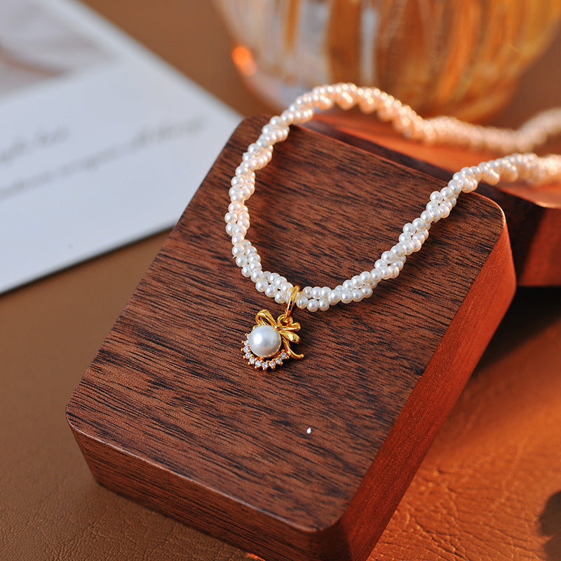 Double-layer Wrapped Xiaomi Bead Necklace Light Luxury Fashion Exquisite Chanel-style Sunflower Choker A10156