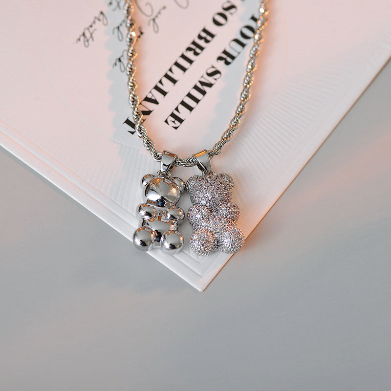 Bear Necklace for Women, Ins Style, Niche Design, High-End Fashion, Layered Wear, Sweet Cool Sweater Chain Pendant