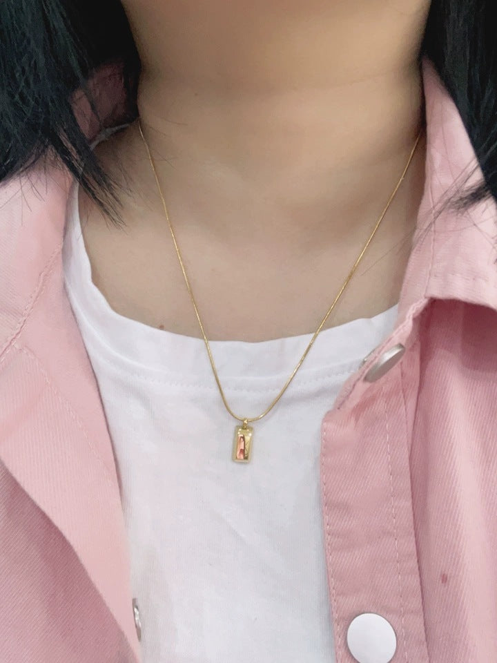 Fortune Lucky Charm Small Gold Brick Necklace for Women, Niche Design, High-end Feel, Titanium Steel, Non-fading, Adjustable Pull Chain, Collarbone Chain