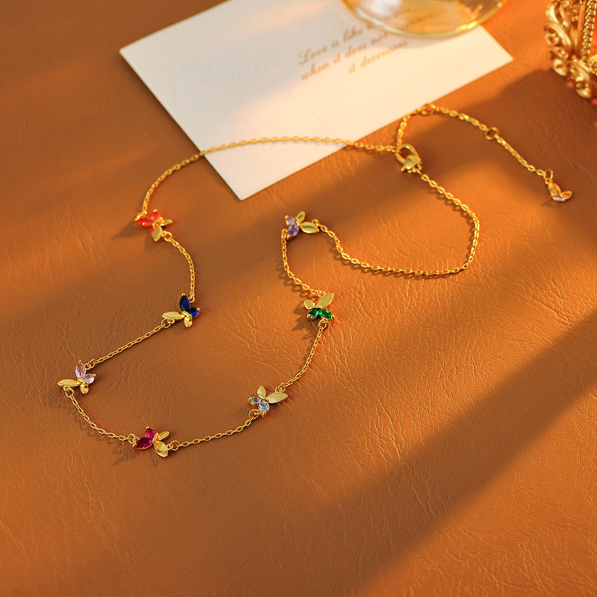 ks New Fashion Elegant High-end Necklace Zircon Inlaid Shiny Butterfly Bracelet Set