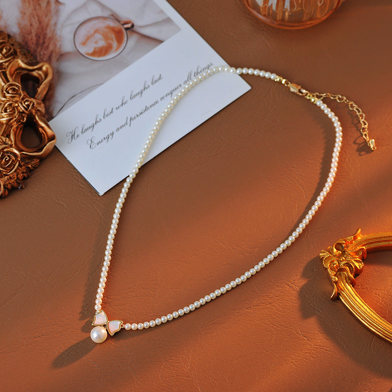 Freshwater Pearl Simple Fashion High-end Clavicle Chain Bow Pendant Korean Version Personality Necklace A10258